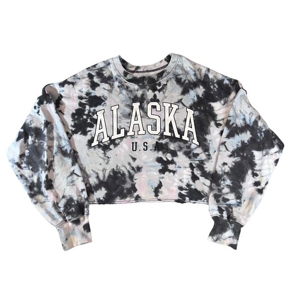 Hollister Sweaters - Womens Hollister Alaska U.S. Blue Tie-Dye Cropped Crew Neck Sweatshirt S
